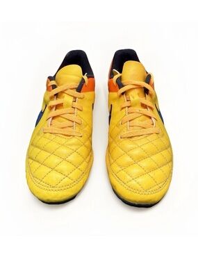 Nike Tiempo US 1.5Y Yellow Orange Blue Quilted Soccer Cleats Athletic Footwear